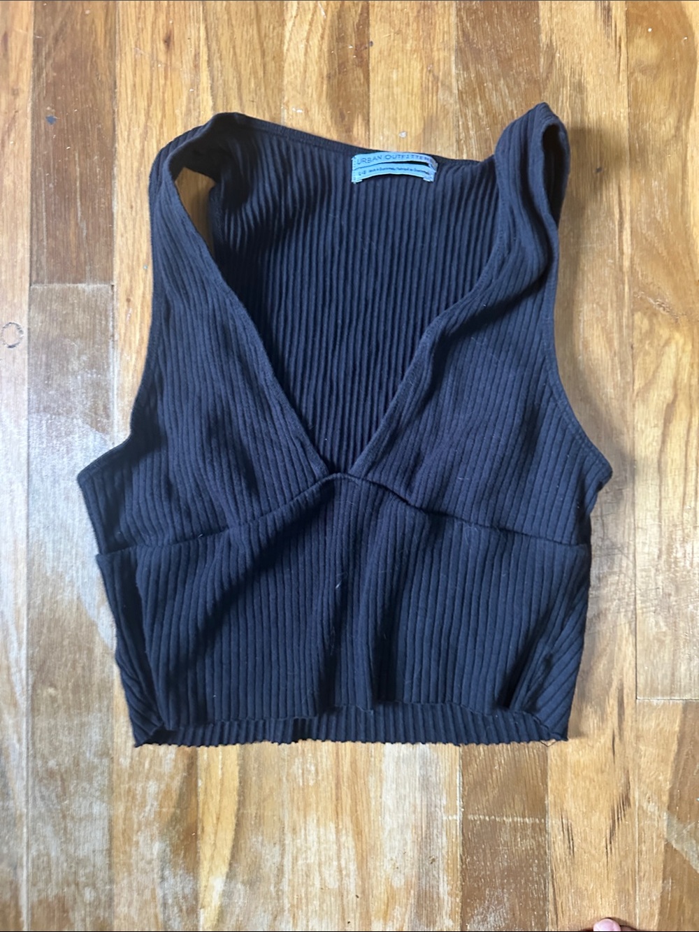 Urban Outfitters Black Ribbed V-Neck Cropped Tank